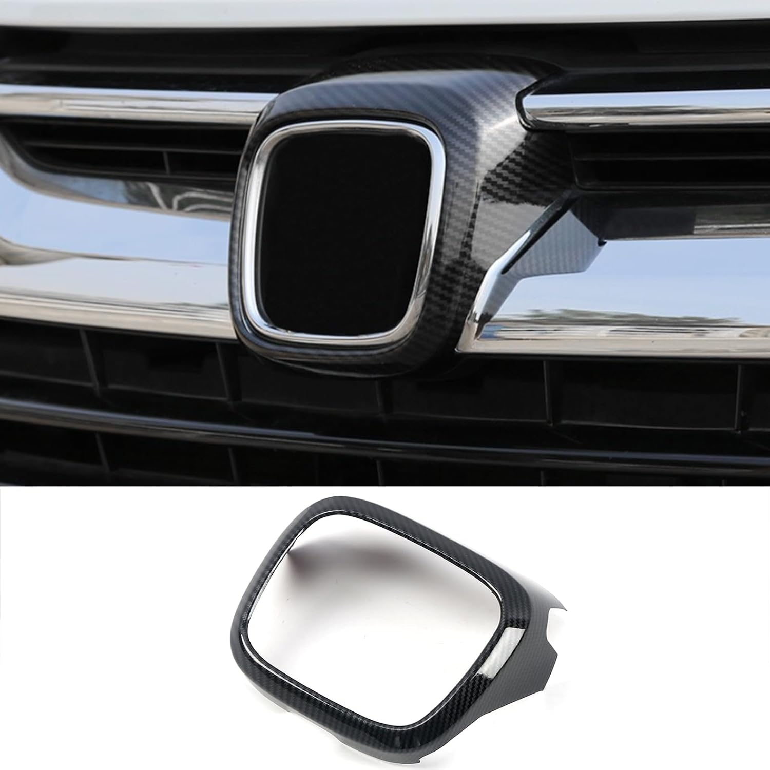 Car Accessories Fit For Honda CRV CR-V 2017 2018 Car Front Grille Logo Frame Cover Decoration Trim (Carbon Fiber) ABS 1 PC
