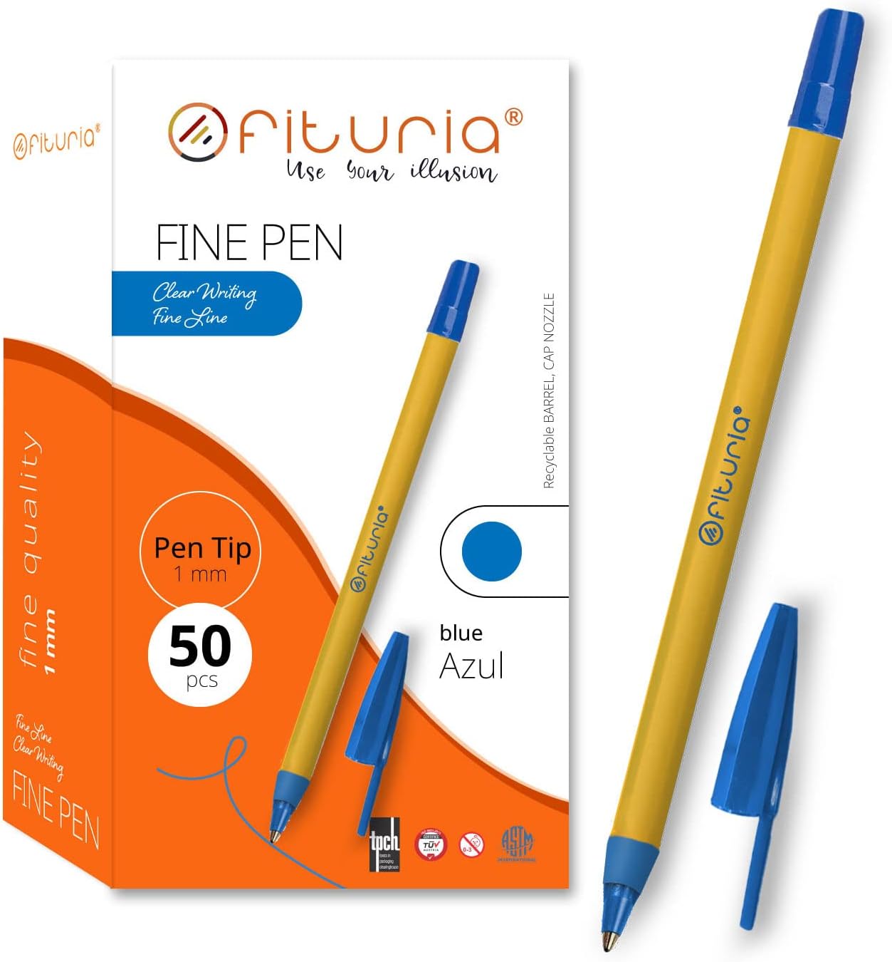 OFITURIA Fine Point Pens, Blue Color, Box of 50 Units, Tip 1 mm Precision and Detail, Ideal for Different Environments such as Office, Home and School (Box 50 Units Blue)