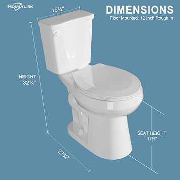 17.5 ADA Compact Chair Tall Toilet for Seniors 1.28 White | Single Flush Round High Toilet for Small Bathroom Space, Comfort Bowl Height 16.75,12 Rough In
