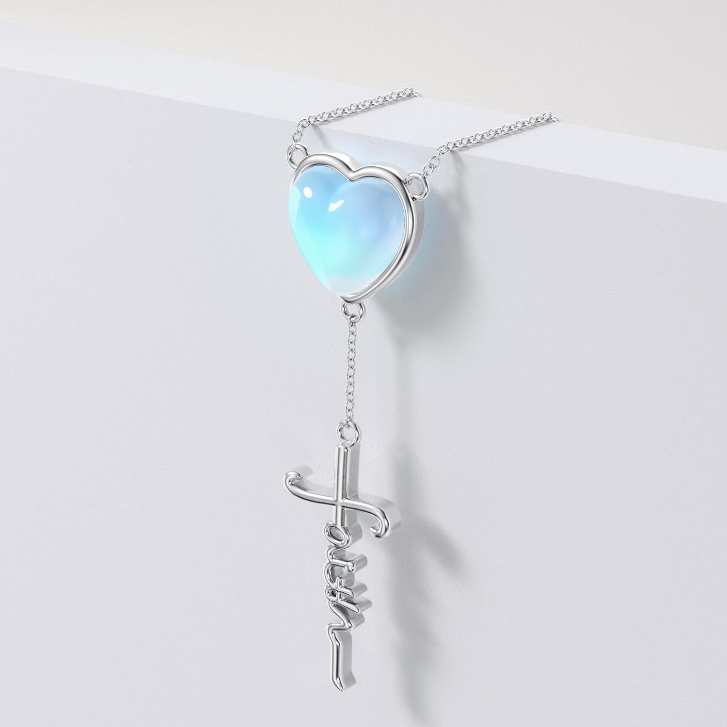925 Sterling Silver Faith Cross Necklace for Women Moonstone Cross Pendant Faith Jewelry Gifts for Her - Image 5