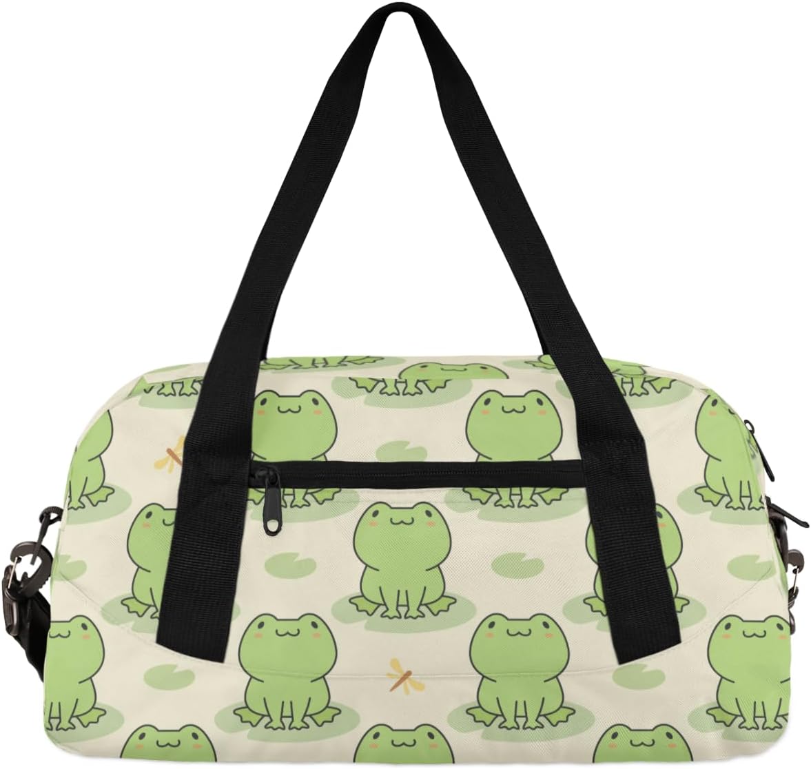 Cute Frog Kids Duffle Bag for Boys & Girls - Dance, Gym, Overnight & School Bag - Animal Green Frog Pattern