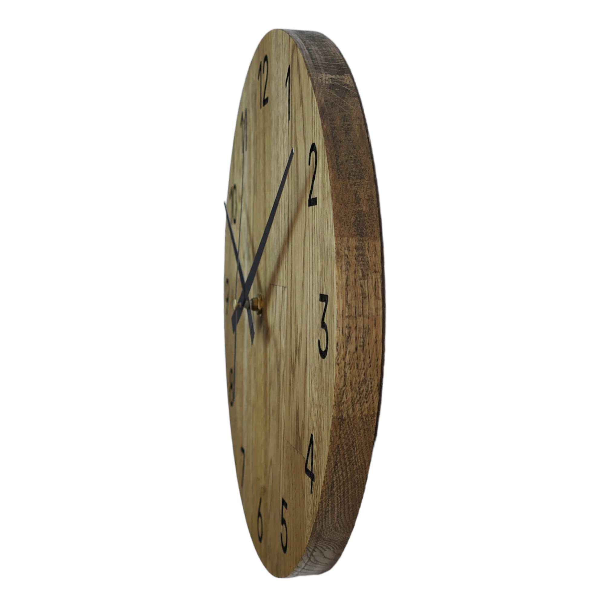 SENTOP Wall Clock MAS002 Real Oak Wood Round Colour Oak Brown Earth 30 x 30 x 2 cm 900 g, Oak - Brown Earth, 30 cm - Image 2