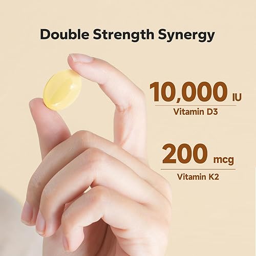 Miniatura 2 de Suplemento de vitamina D3 K2 (180 cápsulas blandas), 10,000 UI D3 + 200 mcg MK7, D3 y K2 suplementos con aceite de coco, apoyo nutricional diario
