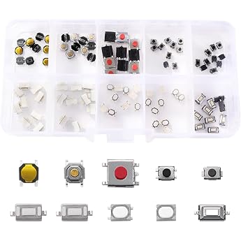 VooGenzek 100 Pieces 10 Values Button Micro Tactile Switch Kit Micro Momentary Tactile Push Button Switch for Car Remote Control Button