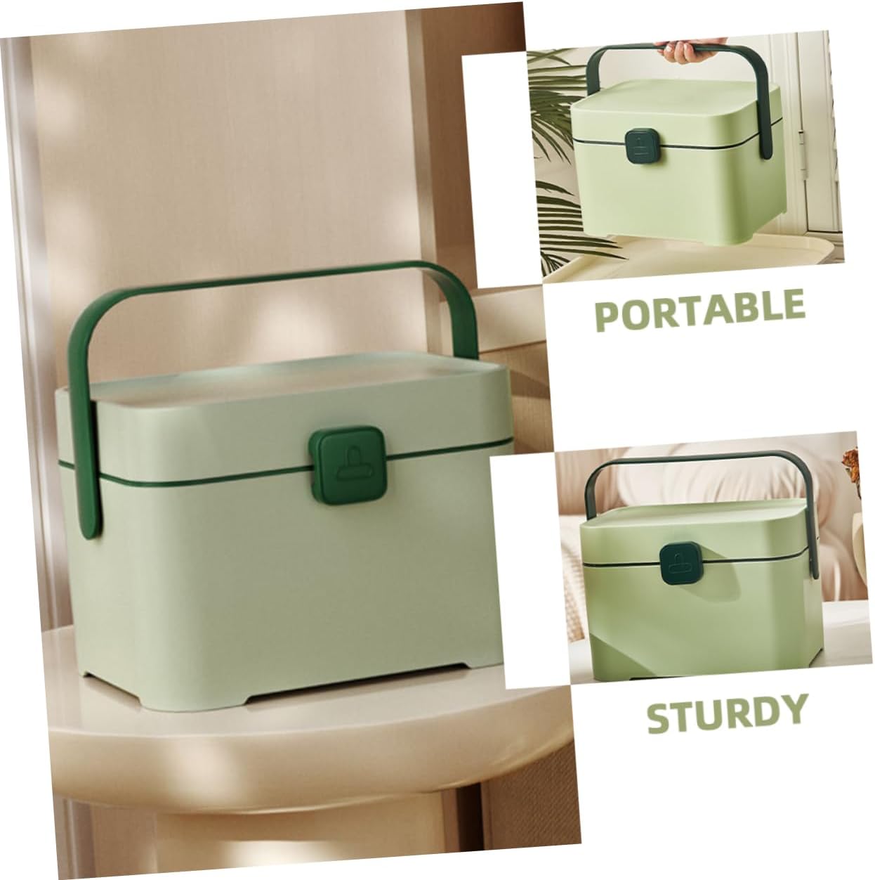 Portable Makeup Vanity Organizer Multifunctional Storage Box for Cosmetics Office Supplies and Tools Handheld Design for Travel and Home Use Large Capacity Container Green