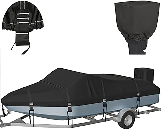 Nukugula 100% Waterproof Boat Cover Heavy Duty 800D Solution-Dyed Polyester Boat Covers Trailerable Boat Cover 20'-22' Fits V-Hull Runabout Fishing Boat Bass Boat