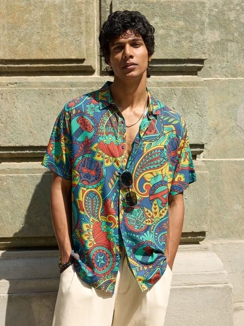 Image of The Souled Store Official Marvel: Funk Men and Boys Regular fit Graphic Half Sleeve Rayon Multicolored Summer Shirts Shirt For Men Casual Half Sleeves Regular Fit Printed Stylish Cotton Party W