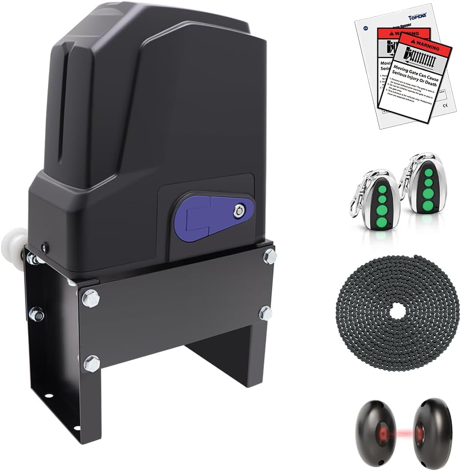 TOPENS CF800 Fast Sliding Gate Opener Chain Drive Automatic Gate Motor for Heavy Driveway Slide Gate Up to 1800 Pounds, Electric Gate Operator AC Powered with 20ft Roller Chain and Remote Control