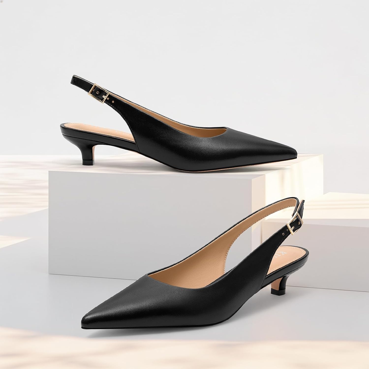 KUOARN Kitten Heels for Women Pointed Closed Toe 1.5 Inch Low Heels,Slingback Pumps Shoes for Wedding,Party,Daily Work - Image 4