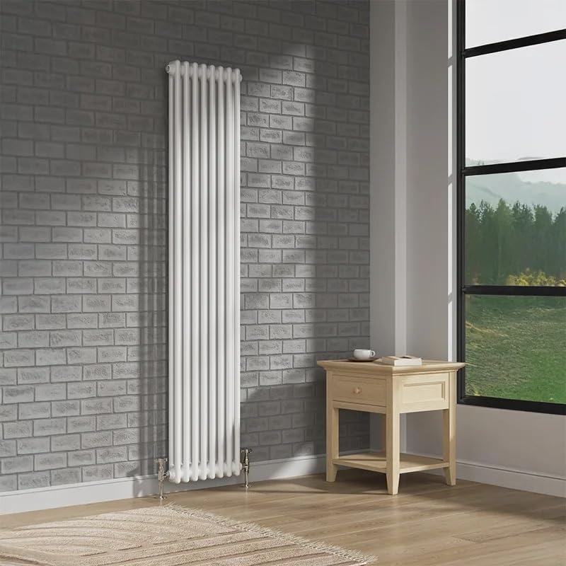 THE RADIATOR HUB Aura 2 Column Vertical Radiator 1800x380mm – High BTU Heat Output with 8-Tube Heat Circulation – Wall Mounted Central Heating Compatible Radiator for Bathroom, Bedroom - White
