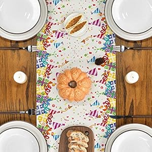 Artoid Mode Happy Birthday Table Runner Gifts Polka Dot Hats Kitchen Dining Table Decoration for Outdoor Home Party 13×36 Inch