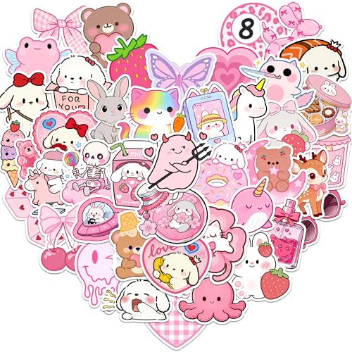 50PCS Cute Kawaii Stickers for Water Bottles Pink Stickers for Laptop Aesthetic Stickers Gift for Kids Teens Girls