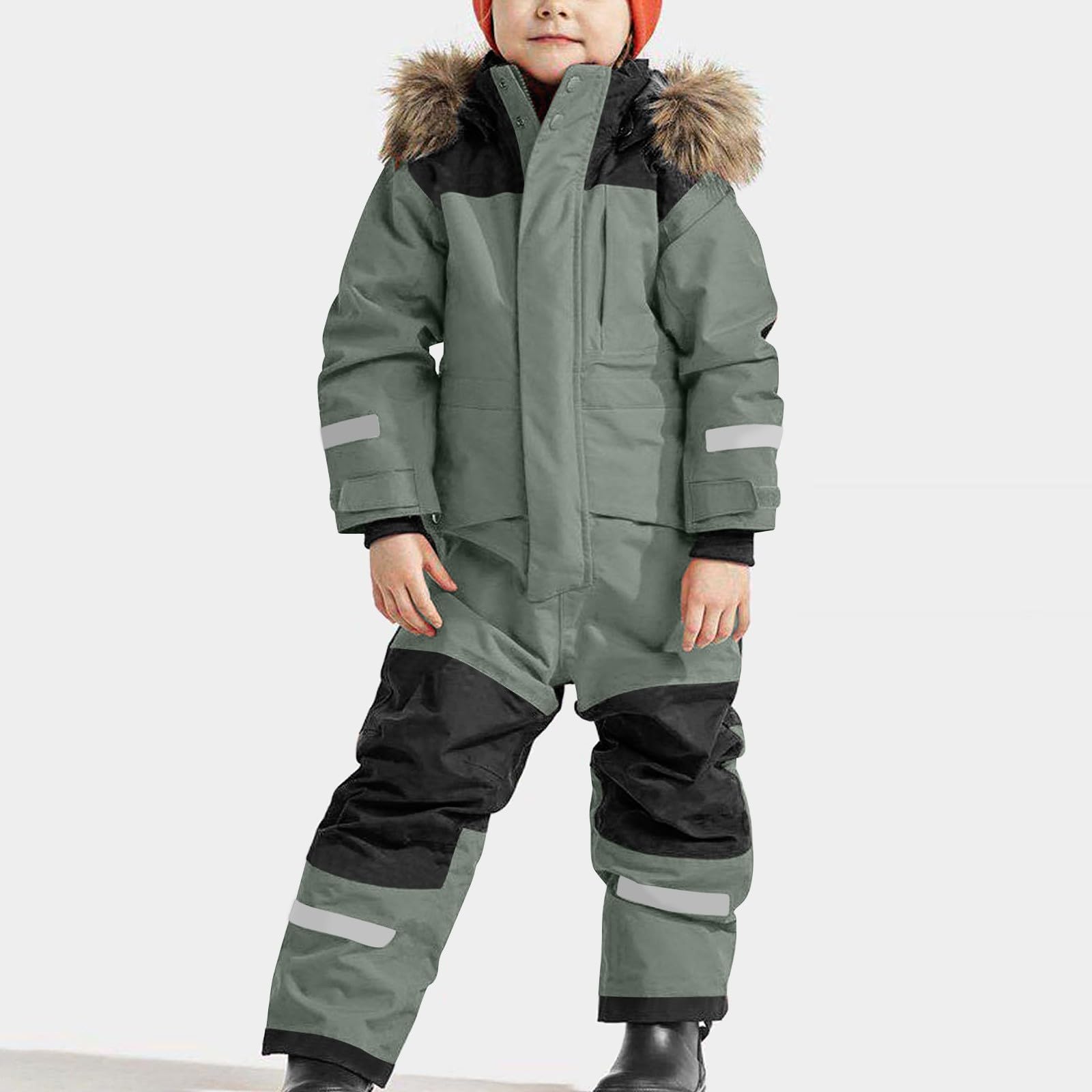 Combinaison de Neige Enfants Garçons Fille Combinaison de Ski Thermique Hiver Combinaisons Neige bebe Combinaisons Waterproof Coupe-Vent avec Capuche Jumpsuit Softshell d’Extérieur Multisports