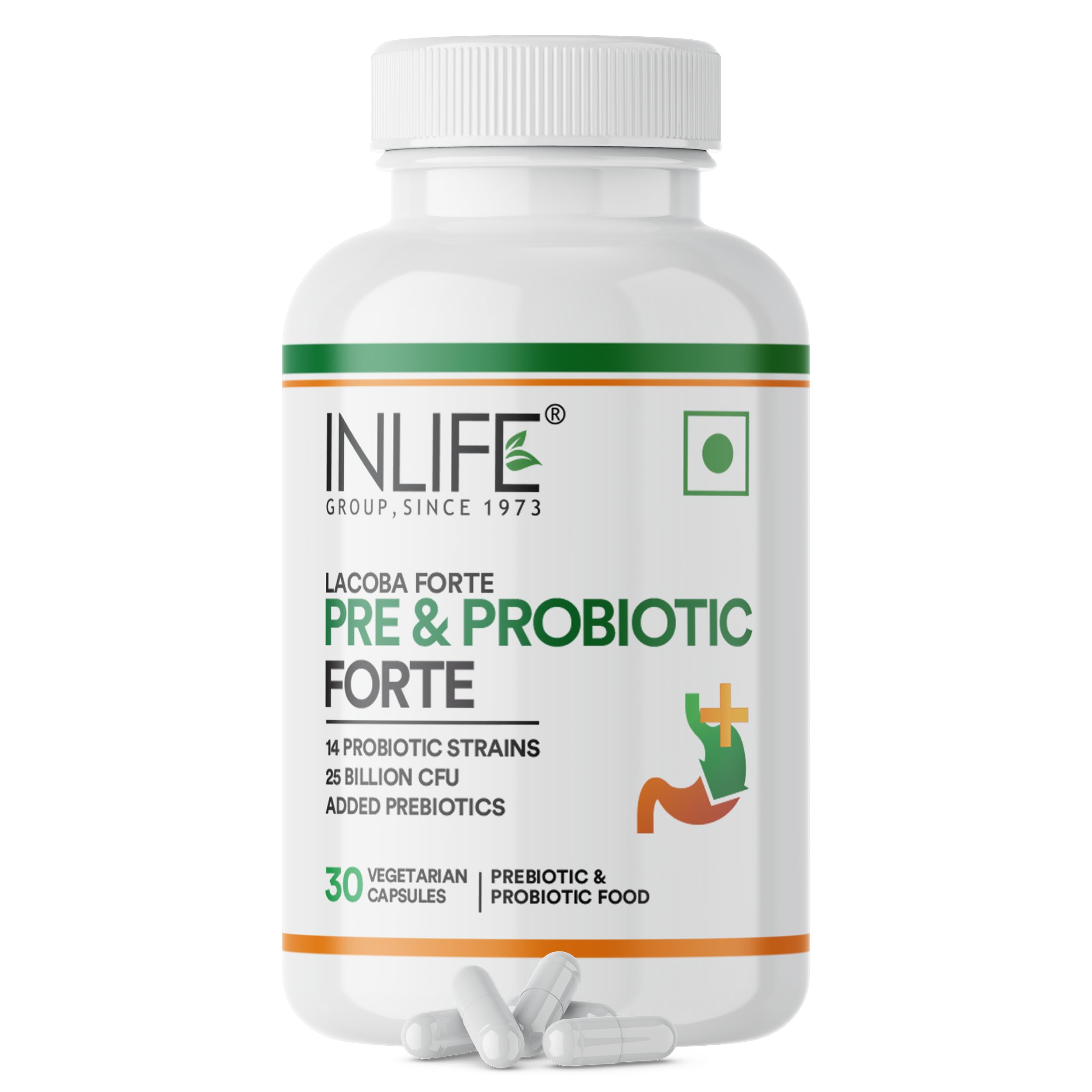 INLIFE Probiotics Forte 25 Billion CFU, 14 Strains with Lactobacillus Reuteri, Gut Digestive & Immune Health, Men Women, 30 Veg Capsules (30 Count)