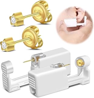 2 Set Single Use Ear Piercing Gun Safe Home Use Ear Piercing Kit Self Use Ear Piercing Tool with Aseptic 4mm Star Ear Stud（242#）
