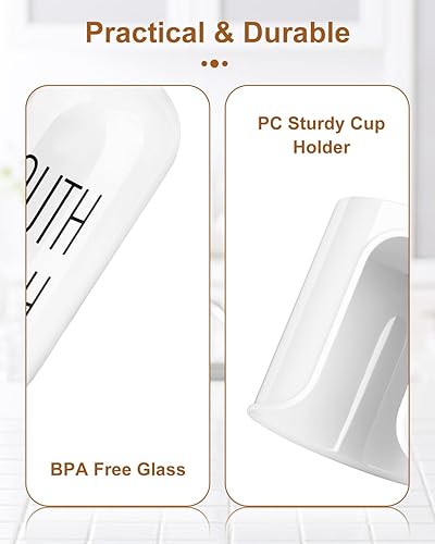 Miniatura 4 de Dispensador de enjuague bucal con bomba con soporte para tazas de baño, recipiente de enjuague bucal de vidrio, decantador de botella de lavado