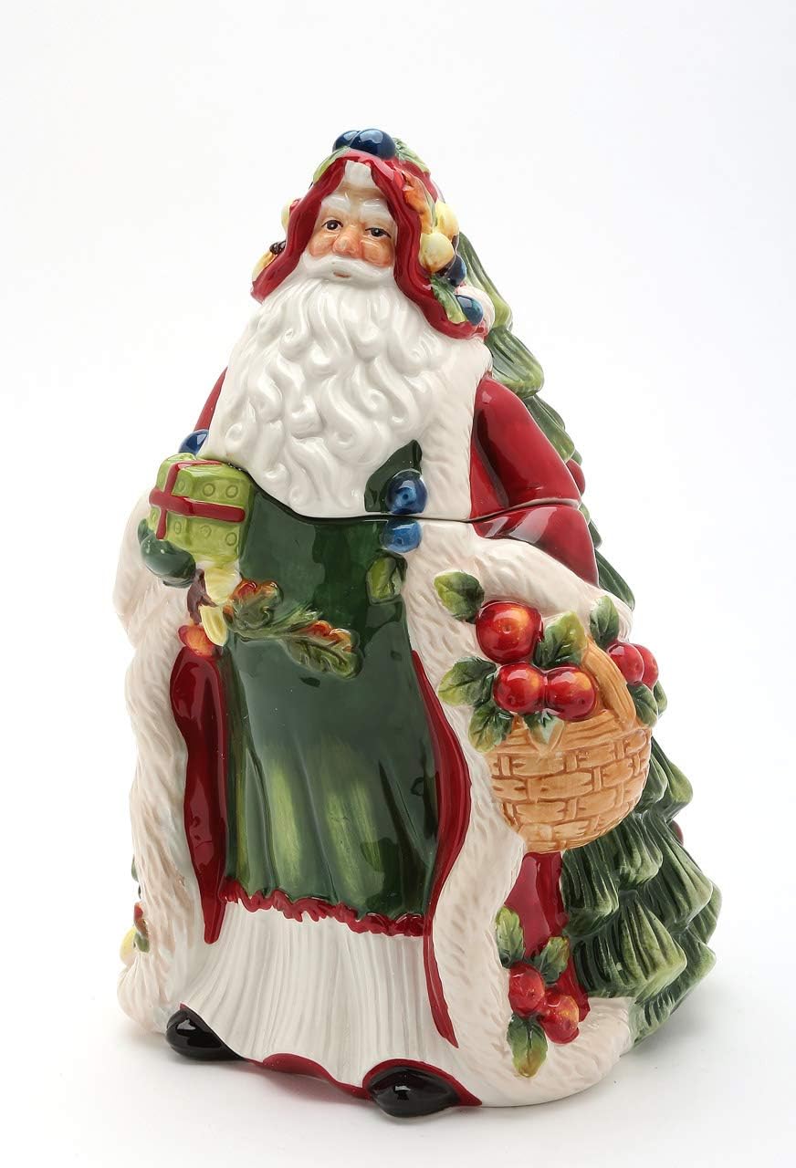 Cosmos Gifts Fine Ceramic Harvest Santa with Basket of Apple Candy Cookie Jar, 8 7/8" H