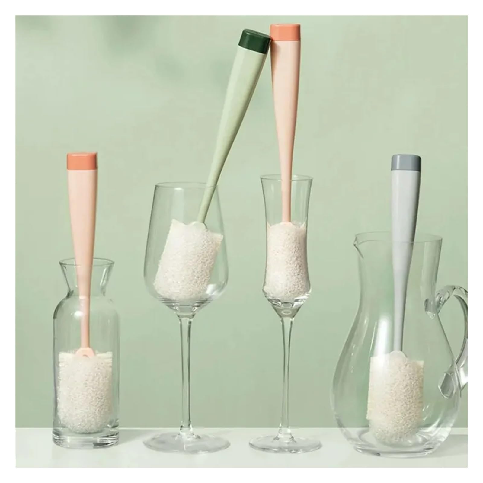 Flaschenbürstenreiniger mit langem Griff, Abnehmbarer Reinigungsbecher-Schrubber, Waschbürste, Schwamm-Reinigungsbürste, Flaschenwascher for die Küche(Color 02)