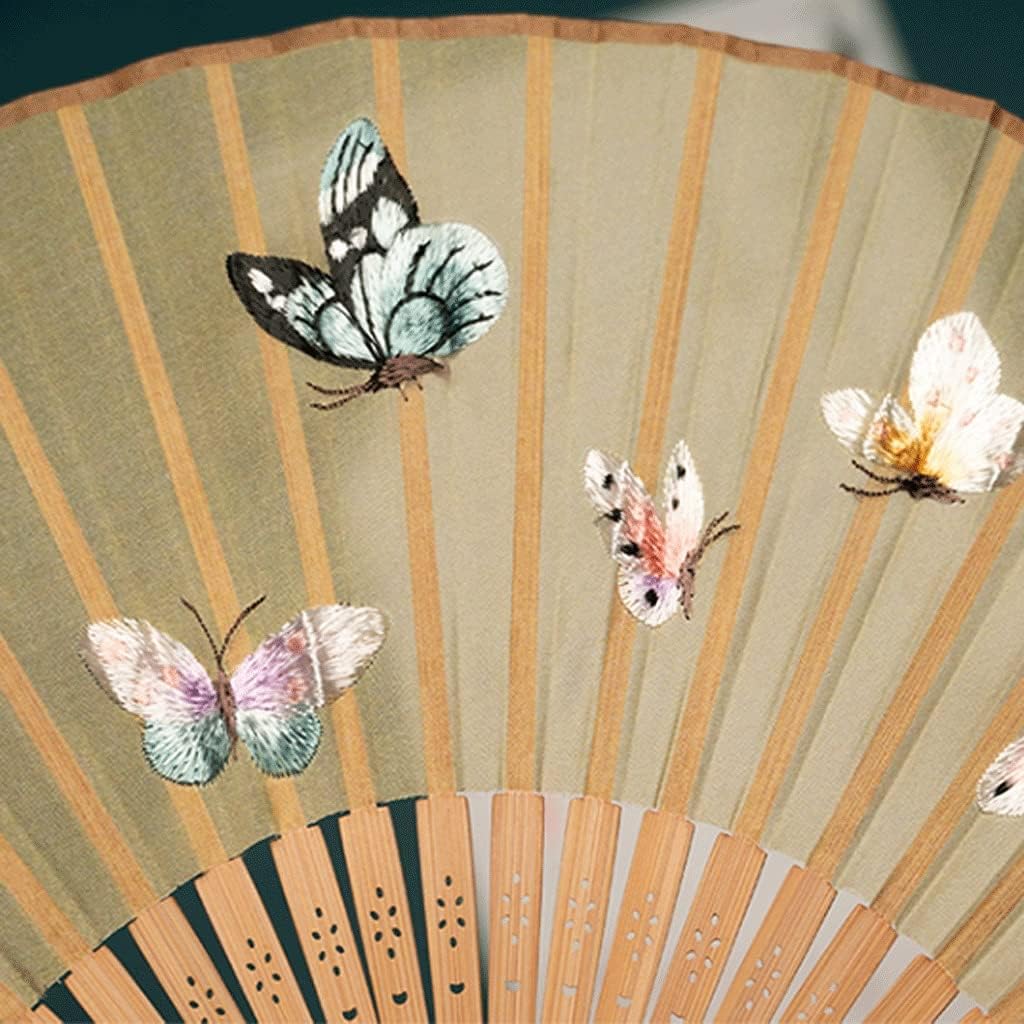 Folding Fan Butterfly Folding Hand Fan Jade Bamboo Fan Bone Folding Dance Fan Summer Escape from The Heat Home Mural Decorate (Color : A)