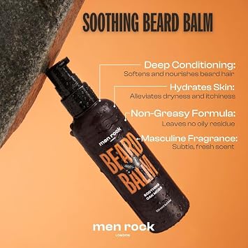 Men Rock Soothing Beard Balm, Leave in Beard Conditioner and Beard Softener, Oak Moss Fragrance 100ml