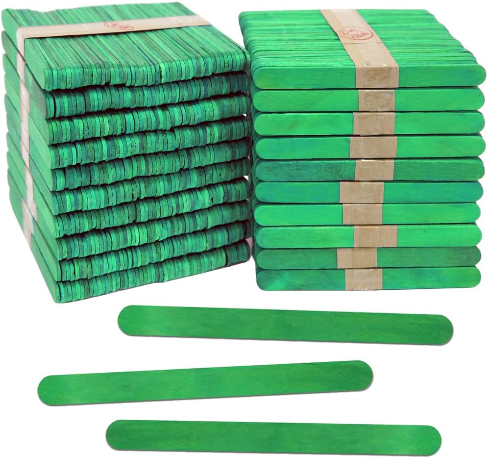 1000 Pack 4.5 Inch Green Popsicle Sticks, Wood Craft Sticks for Crafts, Learning and STEM Basics