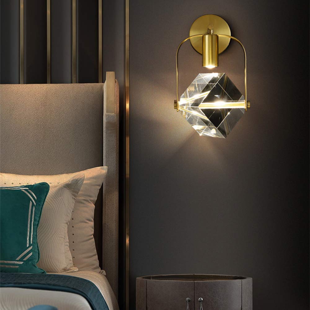 Lámpara de pared, lámpara de pared de Cristal de cobre con Luz cálida LED posmoderna, lámpara de pared de Ambiente sencillo nórdico para dormitorio, mesita de Noche, lámpara de pared de Fondo para TV