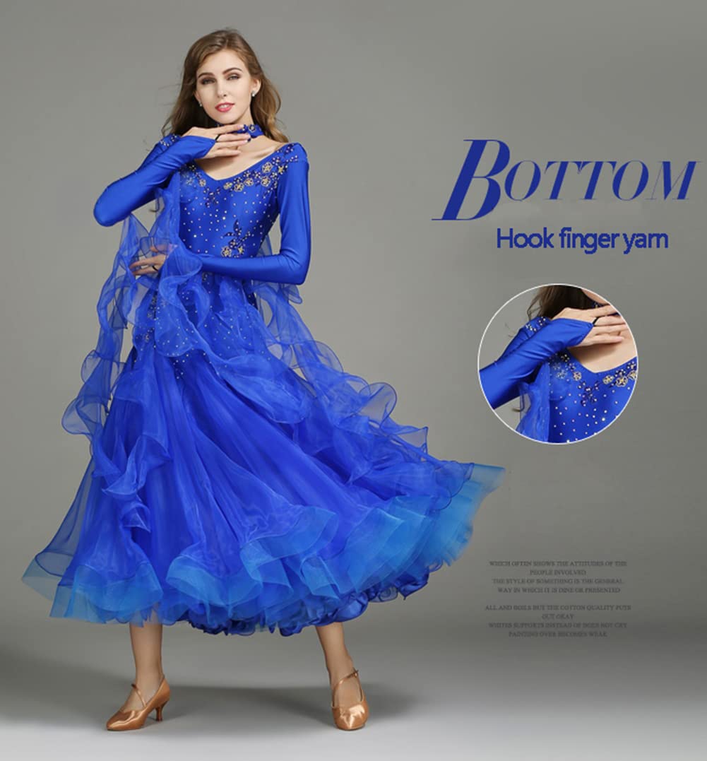 Damskie sukienki tańca towarzyskiego, wykwintne hafty diamentowe Foxtrot Waltz konkursowa sukienka, taniec nowoczesny z długim rękawem Prom Performance Dance Dress