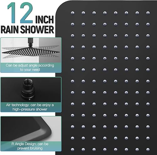 Miniatura 4 de SR SUN RISE Sistema de ducha montado en el techo con desviador de botón, cabezal de ducha de lluvia de lujo de 12 pulgadas con rociador de mano,