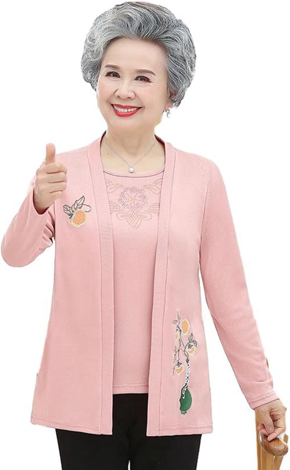 [WOOYOO] 2点セット 中高年セーター ニットコート レディース 刺繍 カーディガン シニア お年寄り 丸首 柔らかい ママ