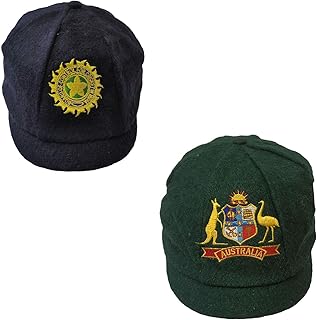 C Classic Baggy Style Test Cricket Cap Combo of 2, Blue & Green, for Cricket Lovers, Cricket Hat, Woolen & Embroidery