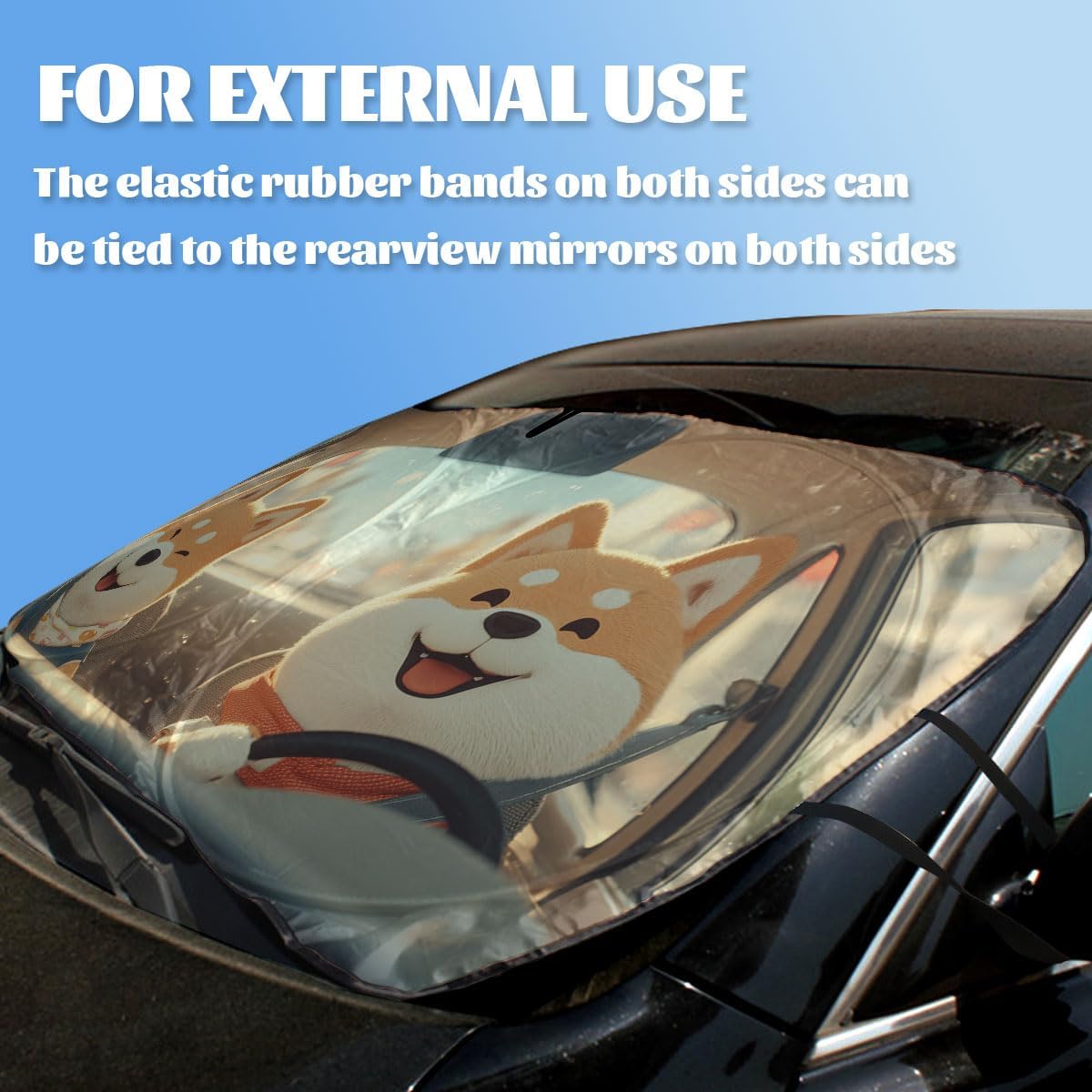 Funny Dog Car Window Sun Shield Cartoon Cute Shiba Sunny Puppy Front Window Sun Shade Blocks UV Rays Sun Visor Protector for Car Sedan Truck SUV Accessories 59" L x 31.5" W image 3