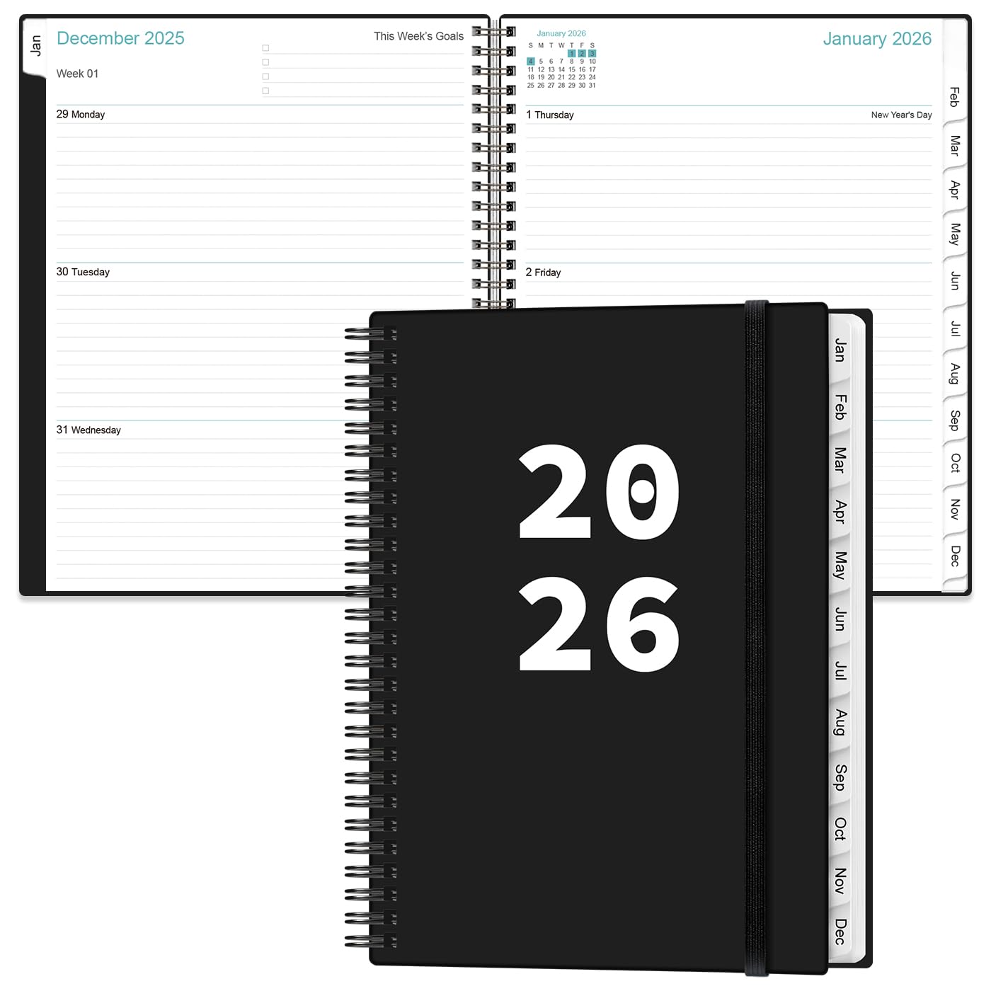 Photo 1 of 2026 Planner - Planner 2026 from January 2026 to December 2026 with 12 Monthly Tabs, Flexible Cover, Inner Pocket, 8.5" x 11", Black-A