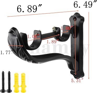 Curtain Rod Brackets Holders,Retro Wall Mount Brackets,Black