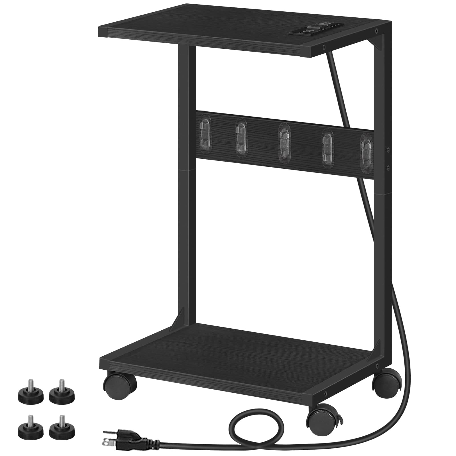 HOOBRO Computer Tower Stand, PC Stand with Charging Station, 2-Tier Under Desk CPU Holder with Lockable Wheels, PC Floor Cart Fits Most Computer