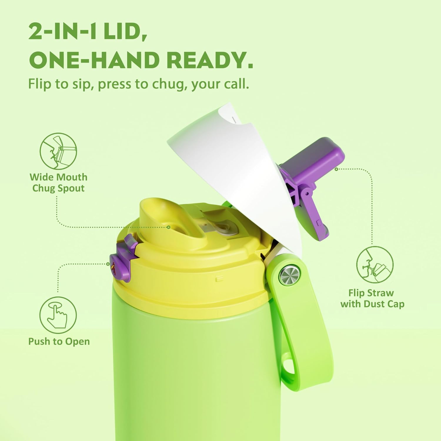 POWCAN 18 oz Insulated Water Bottle: 2-in-1 Push-Button Spout & Quick-Flip Straw, Leakproof, Cold 24Hrs, Lockable, Fits Car Cup Holder, Stainless Steel Cup for Sports, Travel, Daily Use (Scare School) - Image 2