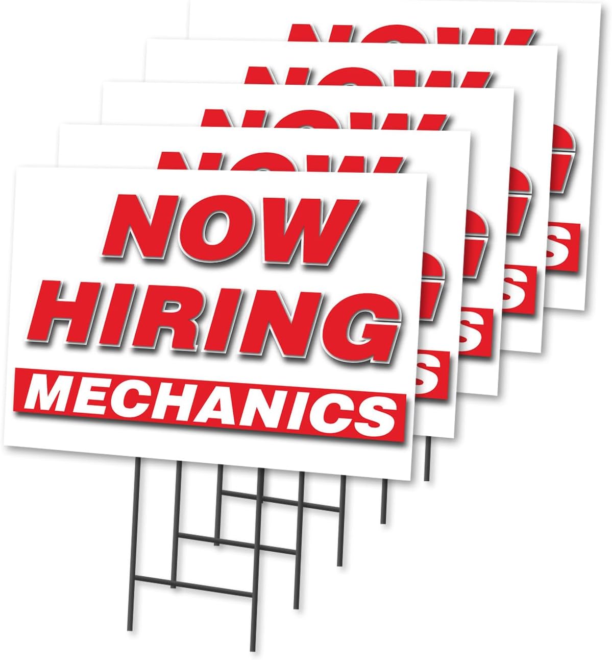 Now Hiring Mechanics 2 Pack of 12" x 16" Yard Sign & Stake | Advertise Your Business | Stake Included Image On Both Sides | Made in The USA