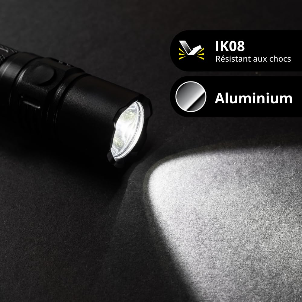 Xanlite - Lampe Torche LED Sans Fil Ultra-Puissante - 1200 Lumens - Mode Power Boost 2500 Lumens - Rechargeable USB - IP44-3 Modes d'Éclairage - 6500K - Blanc Froid