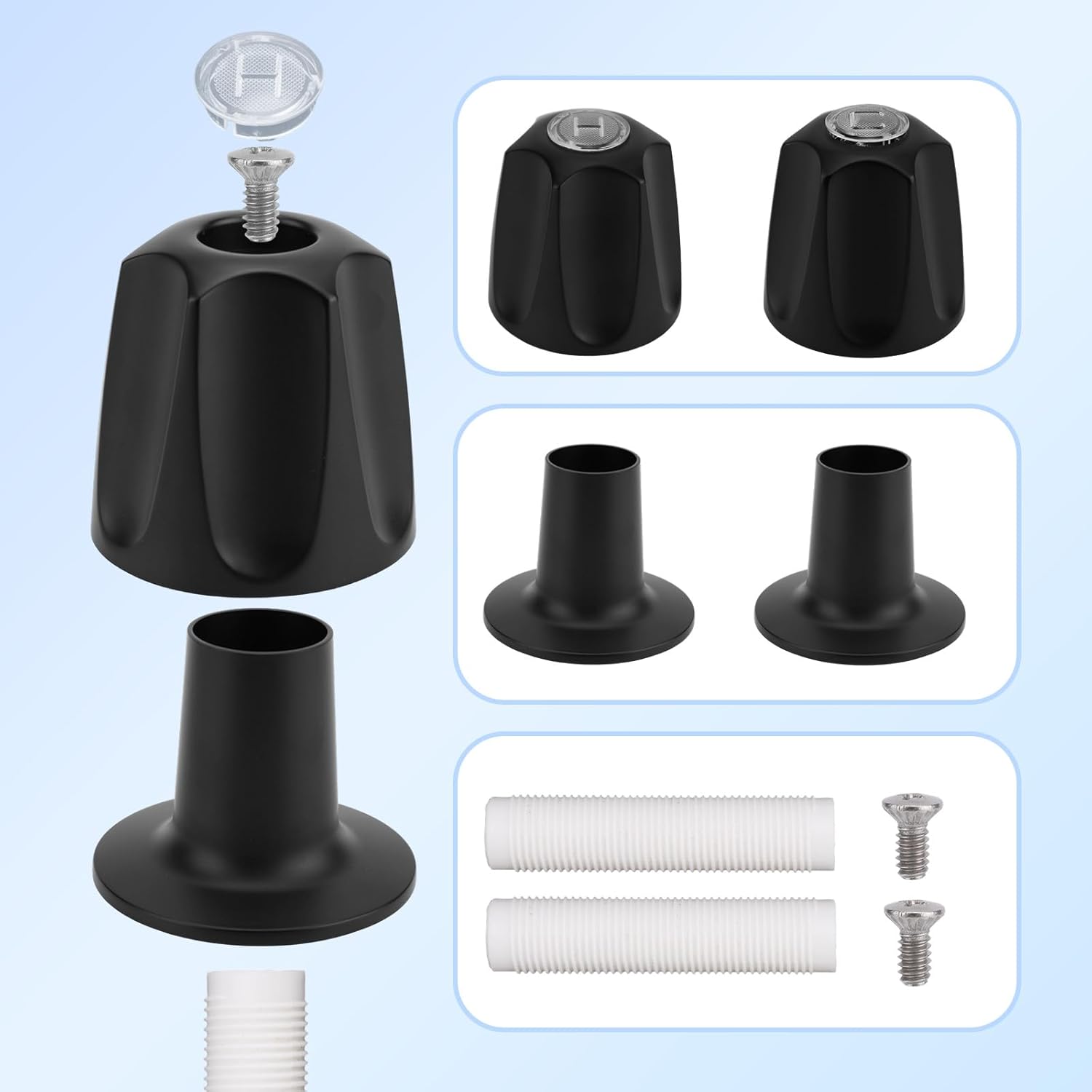Penitue 2pcs Shower Knobs Replacement Kit, Matte Black Shower Knobs Include Base Connectors Screws Bathtub Faucet Handle Remodel Trim Kit Compatible with Pfister Verve