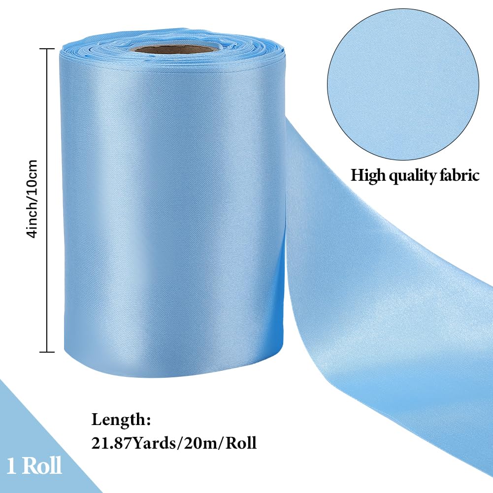 CABODYALS 20M 100mm Light Blue Satin Ribbon Extra Wide Solid Thick Large Soft Silk Double Faced Fabric Polyester Ribbons Bulk for Sewing Making Diy Crafts Cutting Ceremony Grand Opening Home Decor - Image 2