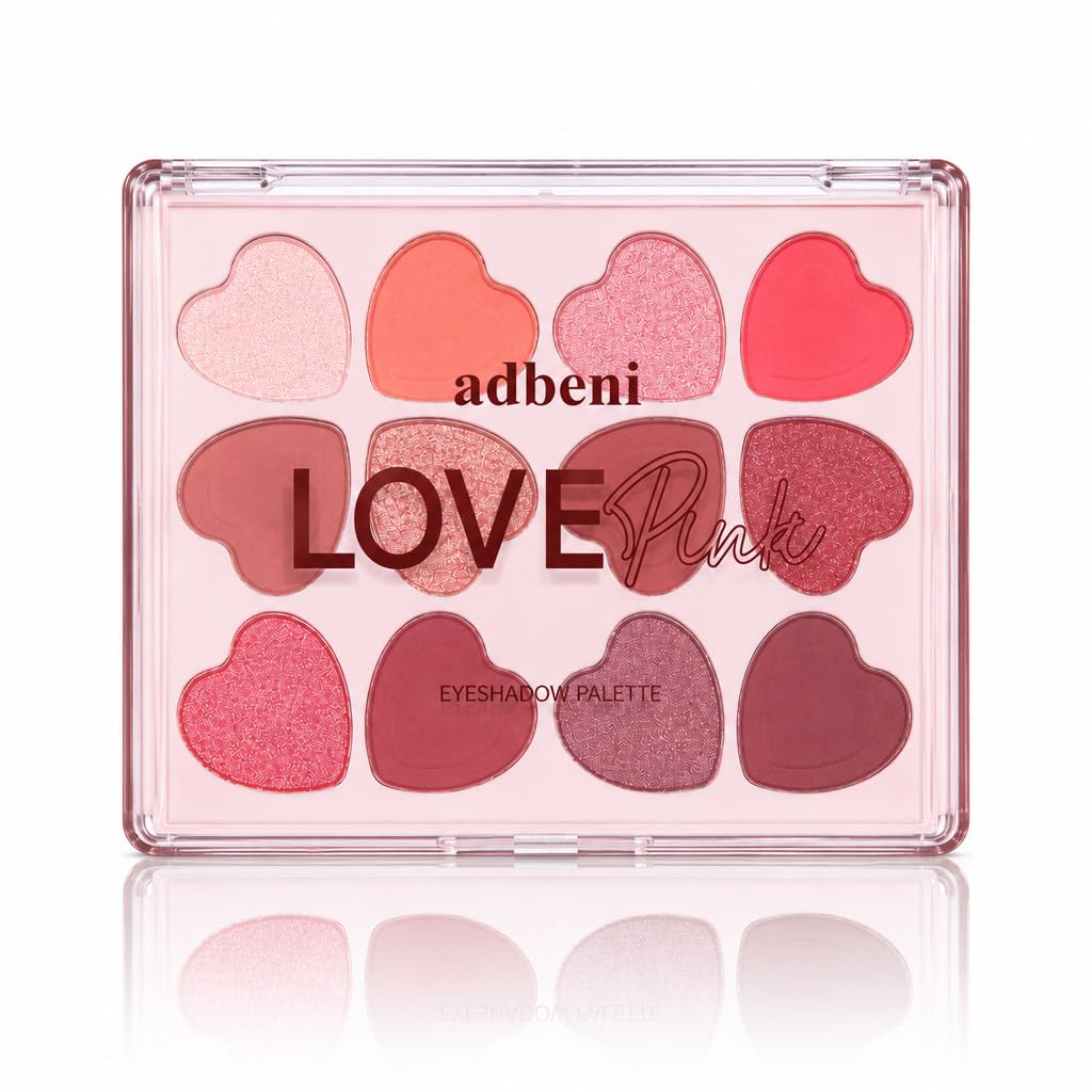 Adbeni Love Pink Eyeshadow Palette Shade-01 | 12 Color Heart-Shaped Matte & Shimmer Eyeshadow Palette | Pink, Rose, Mauve & Coral Shades | Blendable Eye Makeup Palette for Everyday |Romantic & Party Looks-image-46