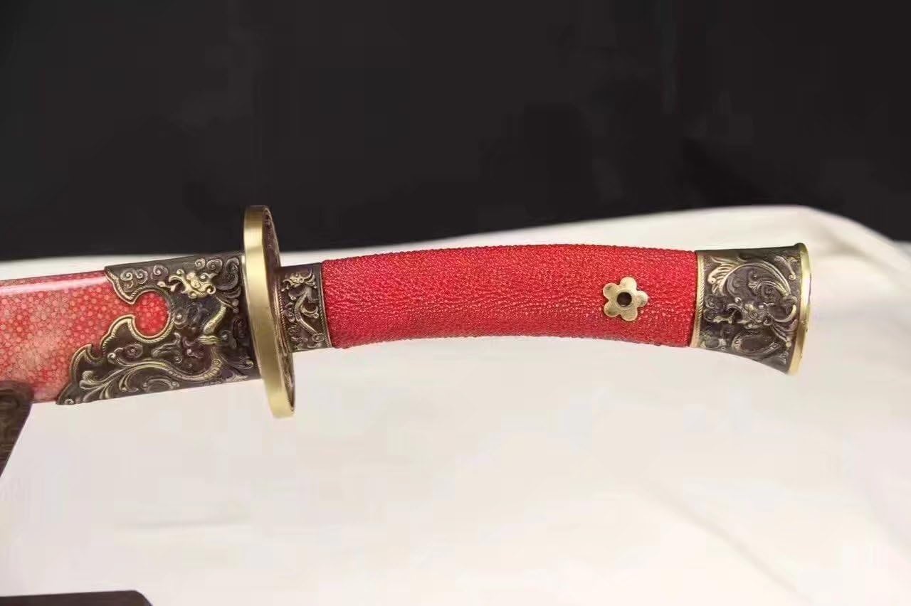 China Broadsword Sword,Hand Forged,Folded Steel Blade,Skinscabbard,Brass Fitting,Length 35 inch