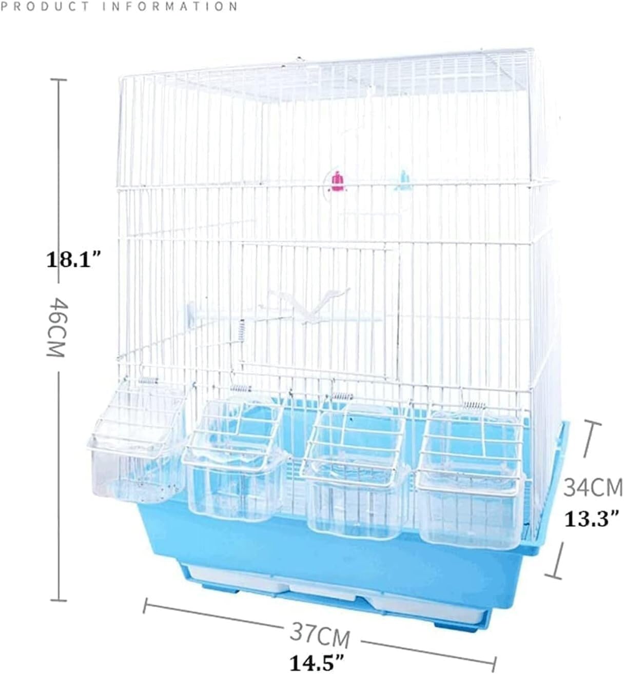 Jaula para pájaros, Jaula de Hierro portátil con 4 comederos y Juguetes para el hogar o Tiendas de Mascotas, con asa de Transporte.