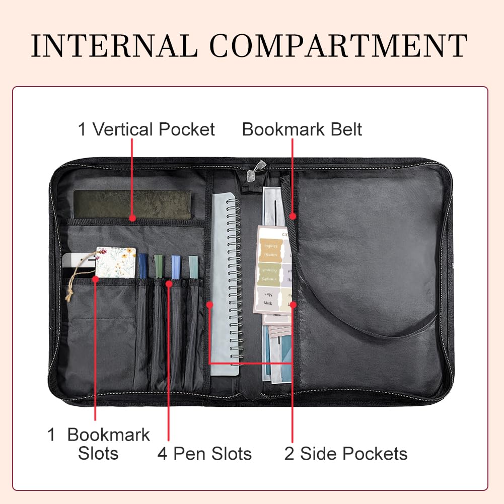 Hobbspring Bible Holder Case for School Office Dense Wildflowers Bible Protective with Handle Bookmark Bohemia Bibles Cover with Zipper Label Stickers for Students Adults Colorful PU Leather Bag - Image 3
