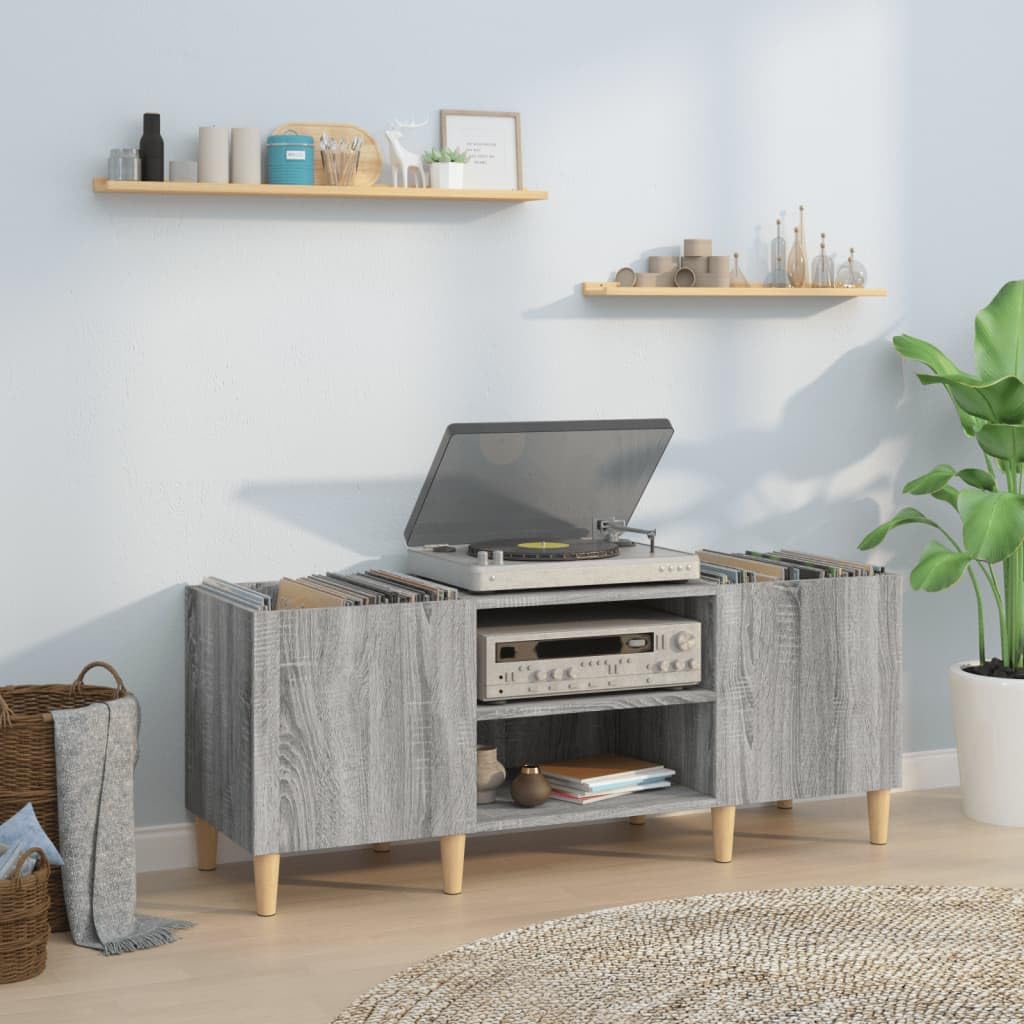 Gabinete de discos gris Sonoma y mueble de almacenamiento multimedia de madera de ingeniería
