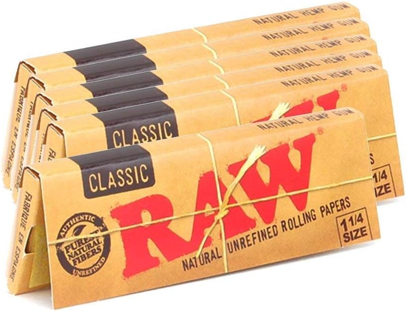 Raw Unrefined Classic 1.25 1 1/4 Size Cigarette Rolling Papers, 50 Count (Pack of 6)