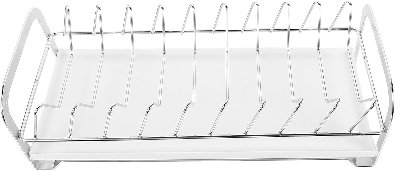 Kitchen Dish Rack with Drip Tray Stainless Steel Household Dish Organizer Drying Rack for Kitchen Cabinet Storage with 8-Slot Plate Holder