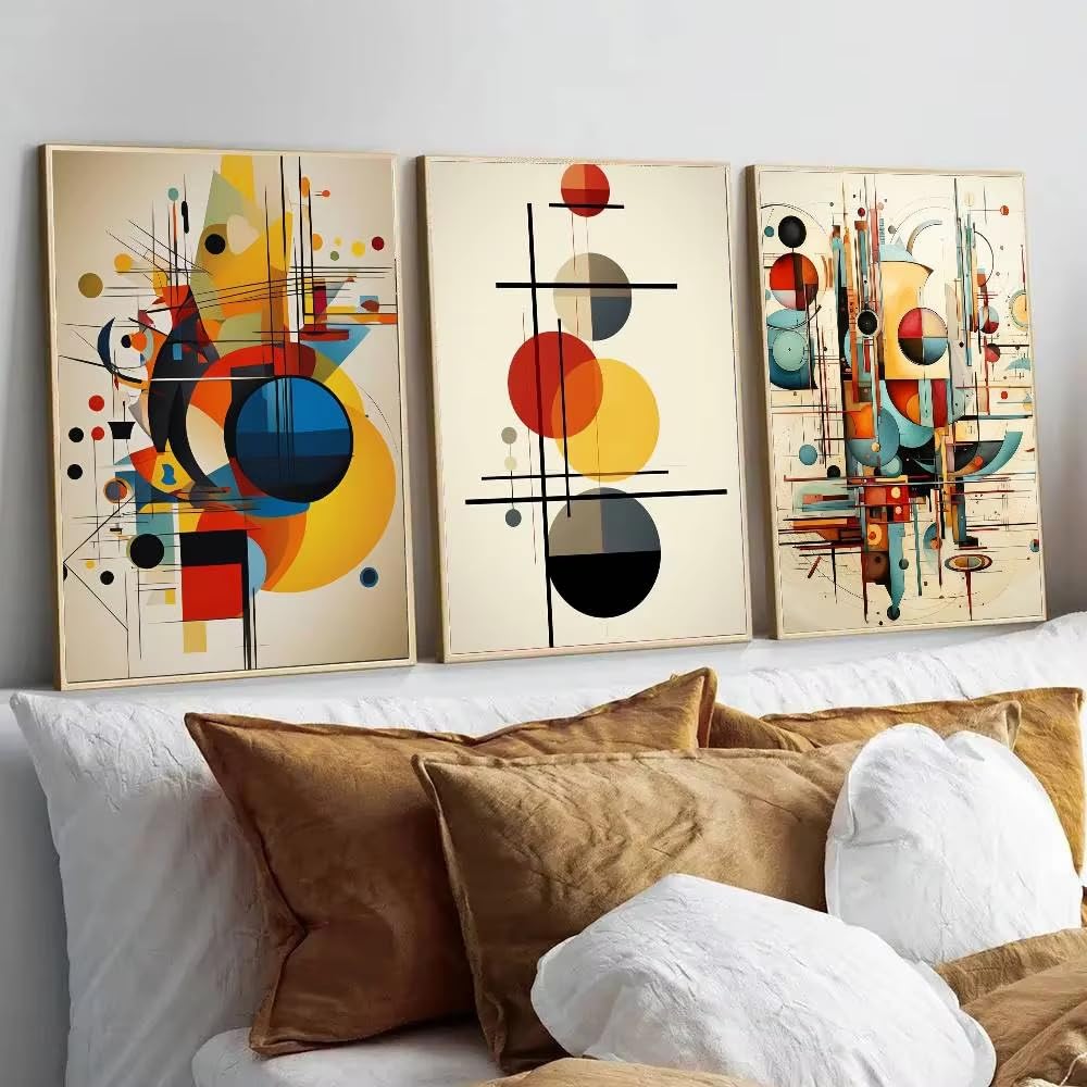 XIANGPEIFBH Abstract Geometric Posters Living Room Bar Cafe Canvas Vintage Style Comics Painting Art Home Wall Decor Picture((70x90cm/28x35in) x3/Unframed)