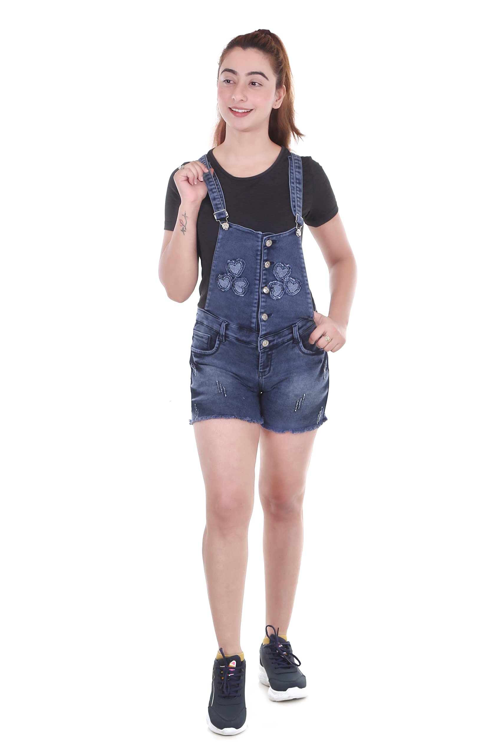 DISOLVEWomen Ripped Denim Overall Shorts Romper Jumpsuit