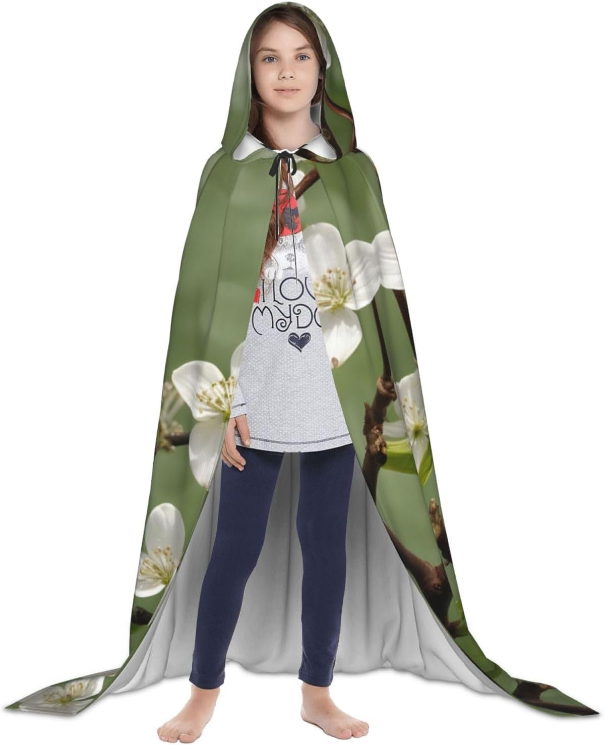 Spring Dogwood Blossoms print Wizard Hooded Robe Medieval Cape Renaissance Cloak for Men Women Halloween Costume