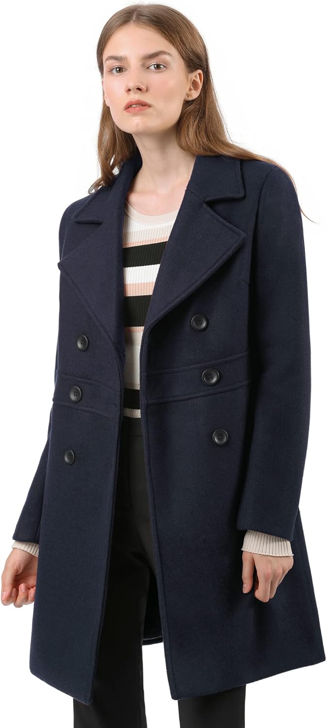 Navy Blue Double-Breasted Peacoat for Women